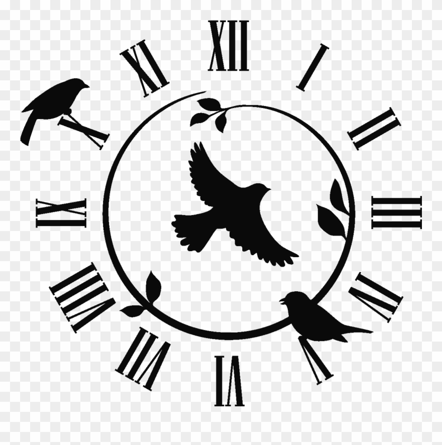 Sticker Horloge Avec Des Oiseaux Ambiance Sticker Horloge Clipart