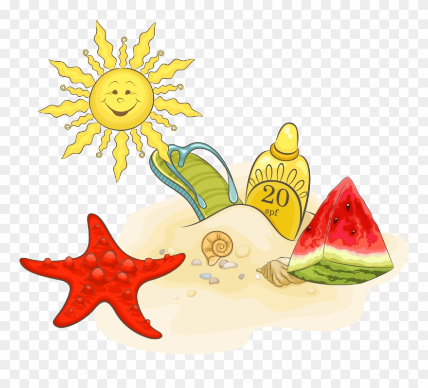 Watermelon Clip Art Sun Vector Material Beach - Png Download