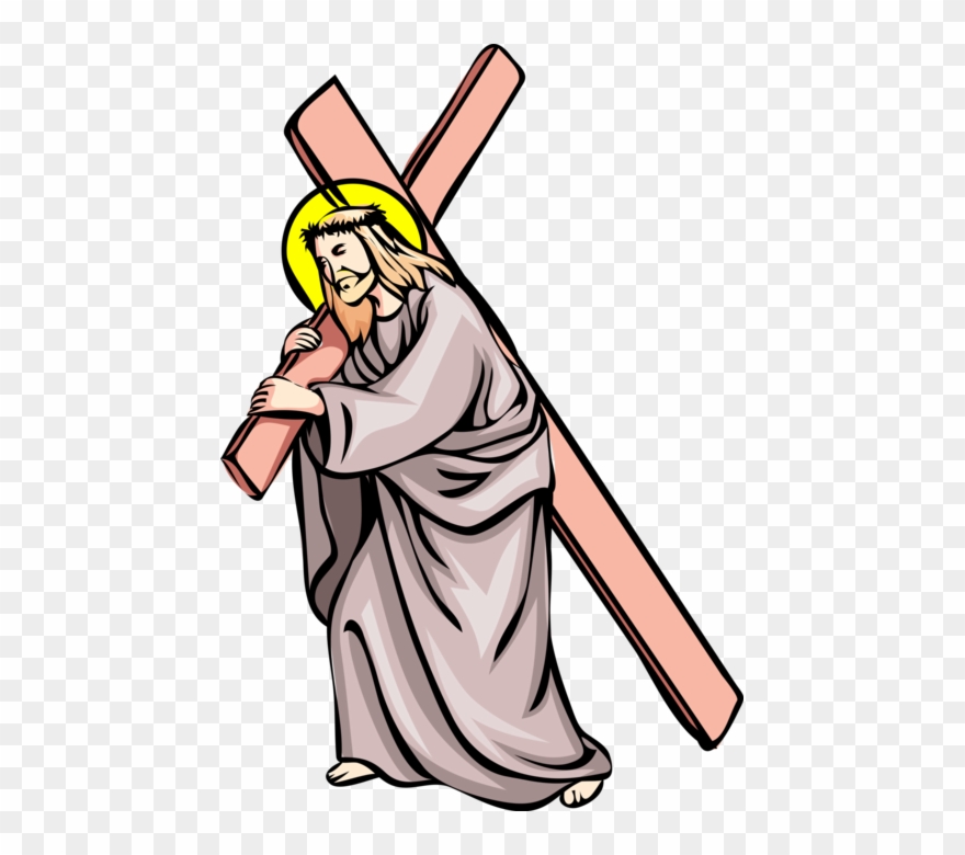 Vector Illustration Of Jesus Christ Carries Cross To Clipart