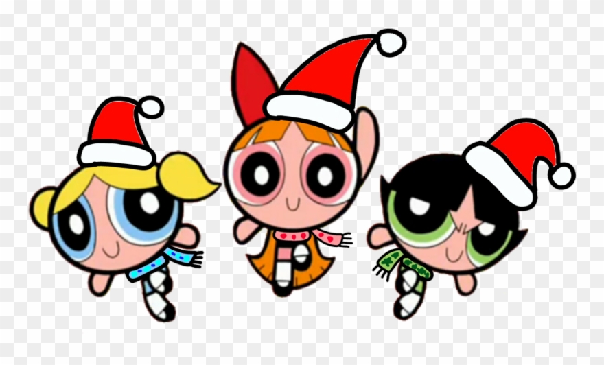 Powerpuff Girls Wear Christmas Hat And Winter Clothes Clipart