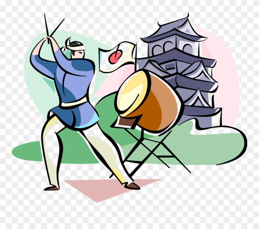 Vector Illustration Of Japanese Taiko Drummer Musician Clipart