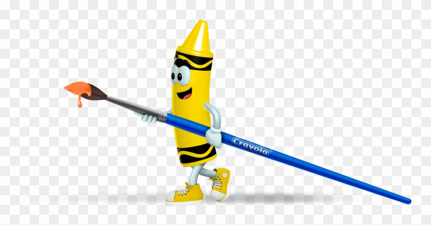 Yellow Crayon Cartoon Character Holding A Paint Brush Clipart
