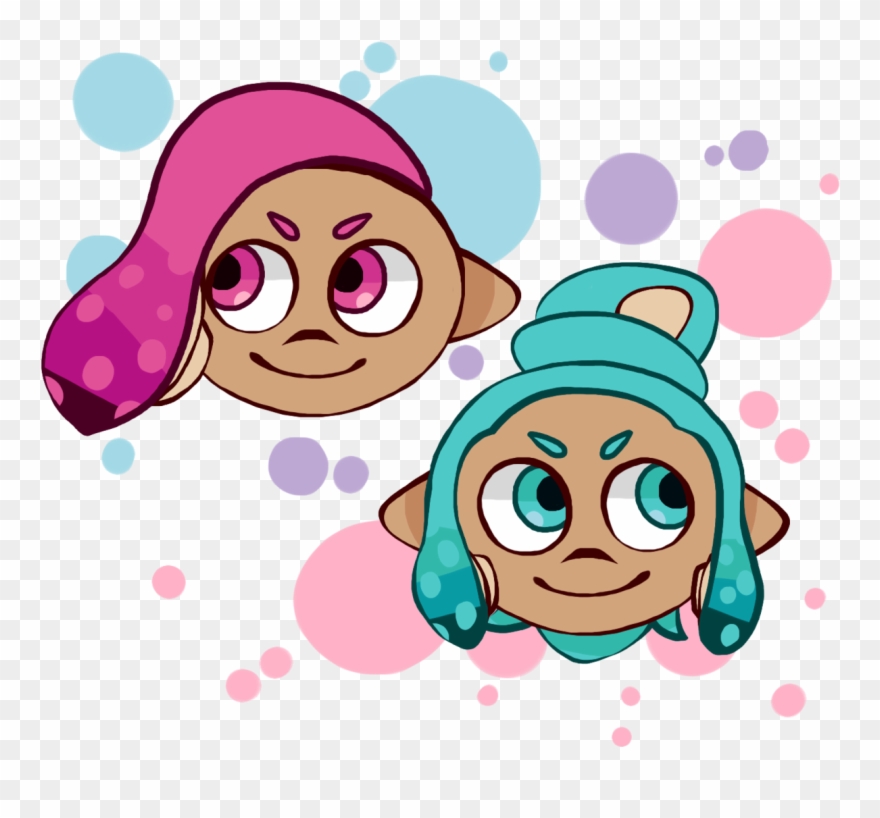 Two Headshots Of Inklings From Splatoon, One With Pink Clipart