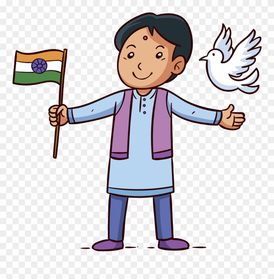 Boy Hanging An India Flag On 26 January Clipart