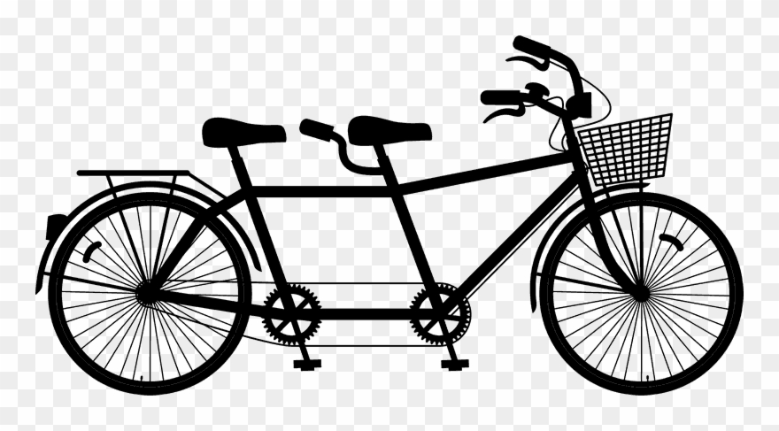 Tandem Bicycle With Basket Stamp Clipart