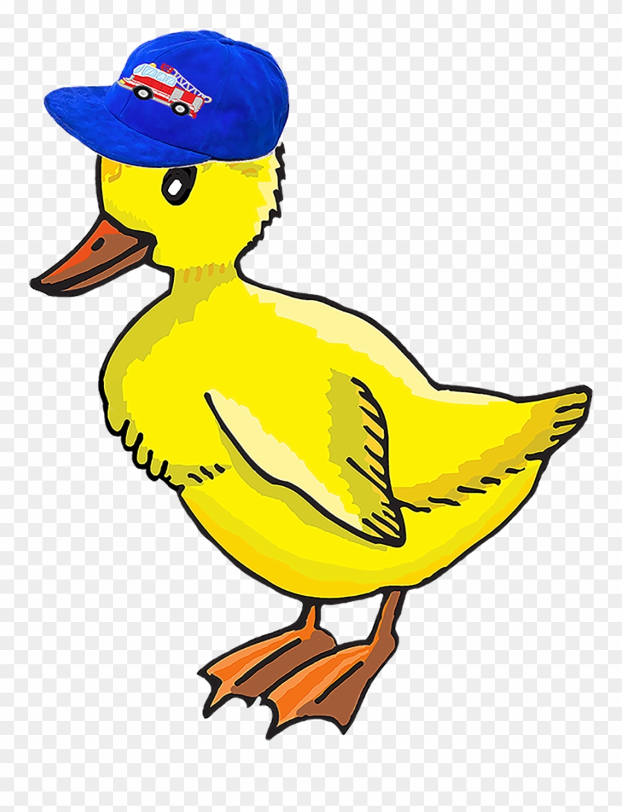 A Drawing Of A Duckling With A Fire Truck On Its Blue Clipart
