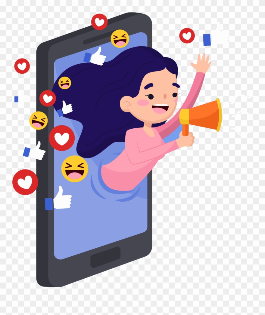 Girl Come Through A Smartphone With Social Engagement Clipart