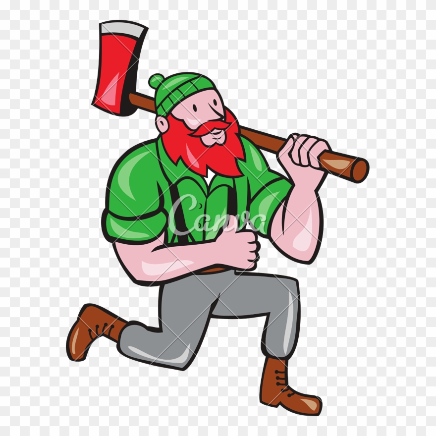 Paul Bunyan Axe Kneeling Clipart