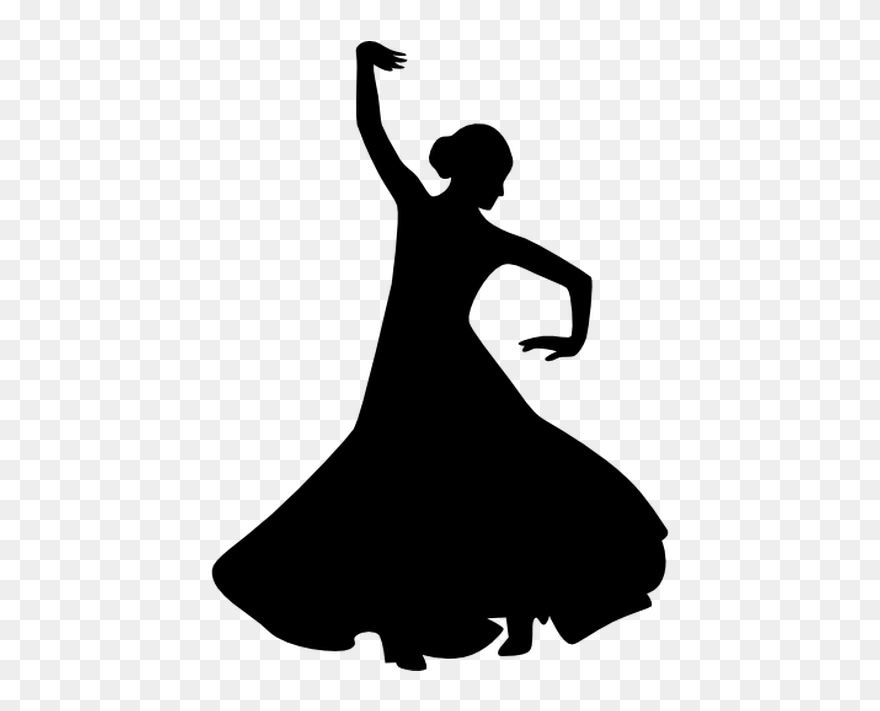 Flamenco Female Dancer Silhouette With Raised Right Clipart