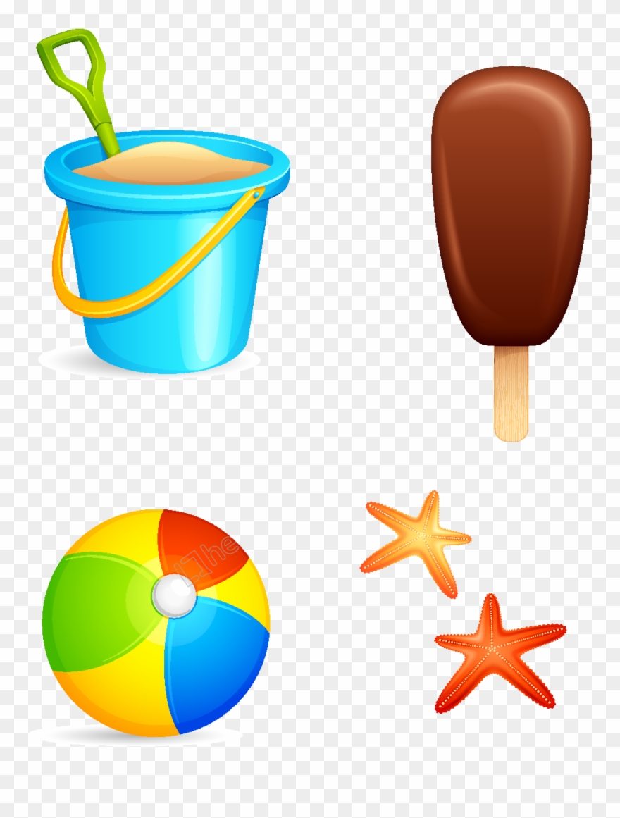 Vector Hand Drawn Ice Cream Bucket With Starfish Clipart