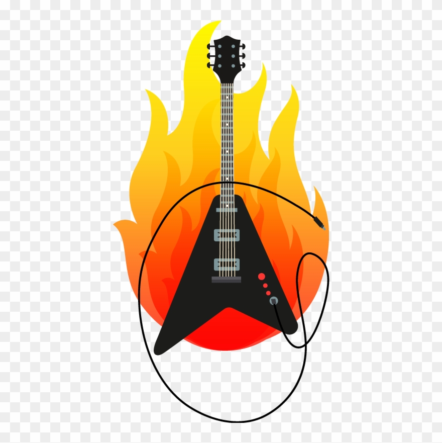 Electric Guitar Sticker With Flame Clipart