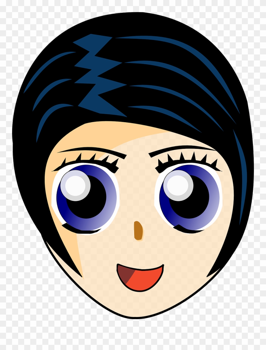 Cartoon Blue Eyes Black Hair Clipart