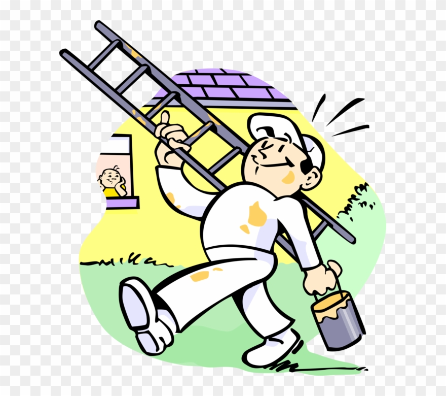 House With Ladder And Paint Image Illustration - House Painter Clipart - Png Download