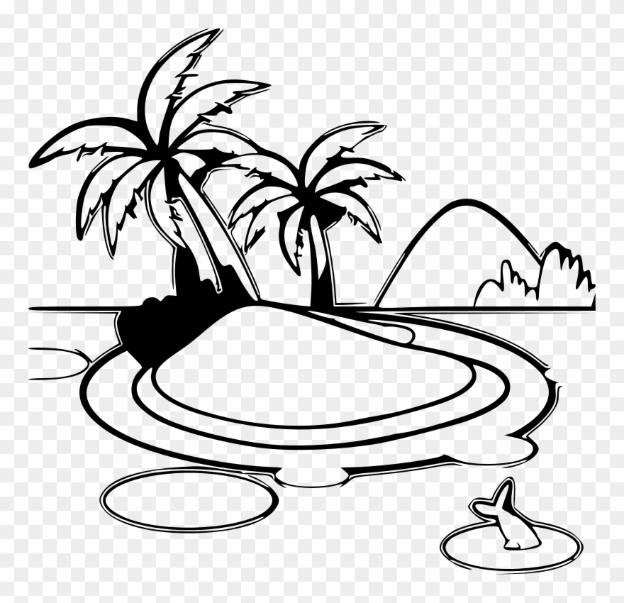 Island Clipart Drawing - Tropical Island Clipart Black And White - Png Download