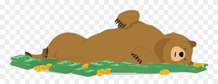 Cartoon Grizzly Bear Rolling In Money Piles With Joy Clipart