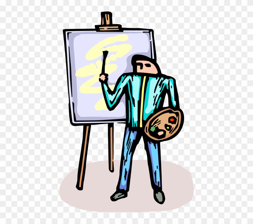 Vector Illustration Of Visual Arts Artist Paints Painting Clipart