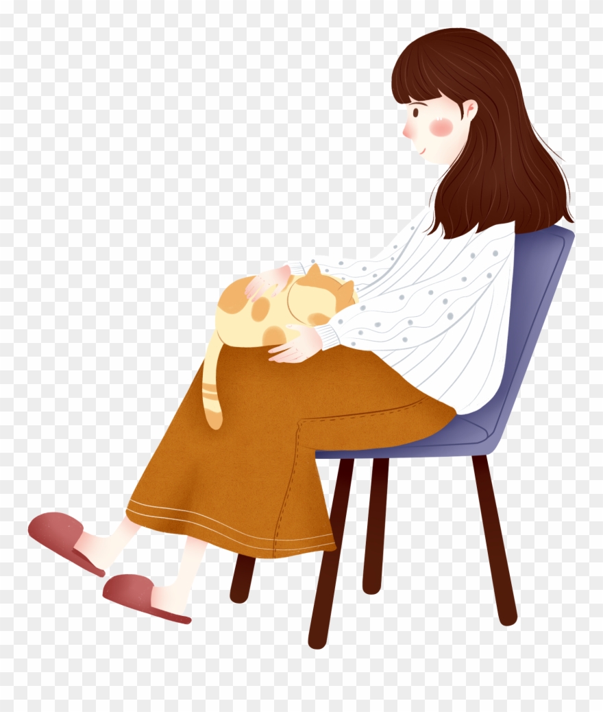 Handgemaltes Literarisches Mädchen Charakter Katze Clipart