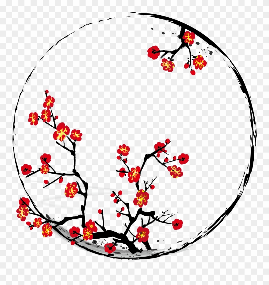 Peint À La Main Style Chinois Encre Fleur Image Png Clipart