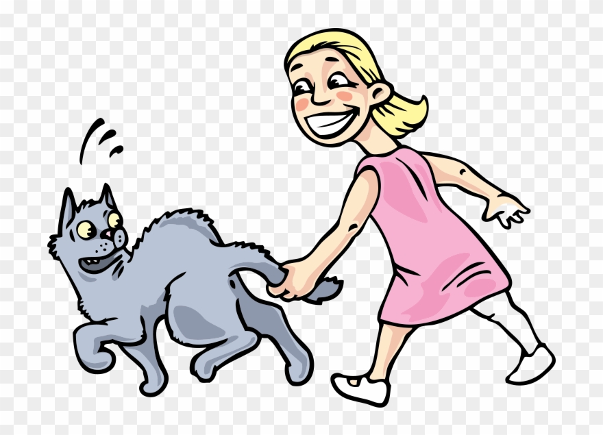 Clipart Kedi Kuyruğu Çeken Yaramaz Kız - Png Download