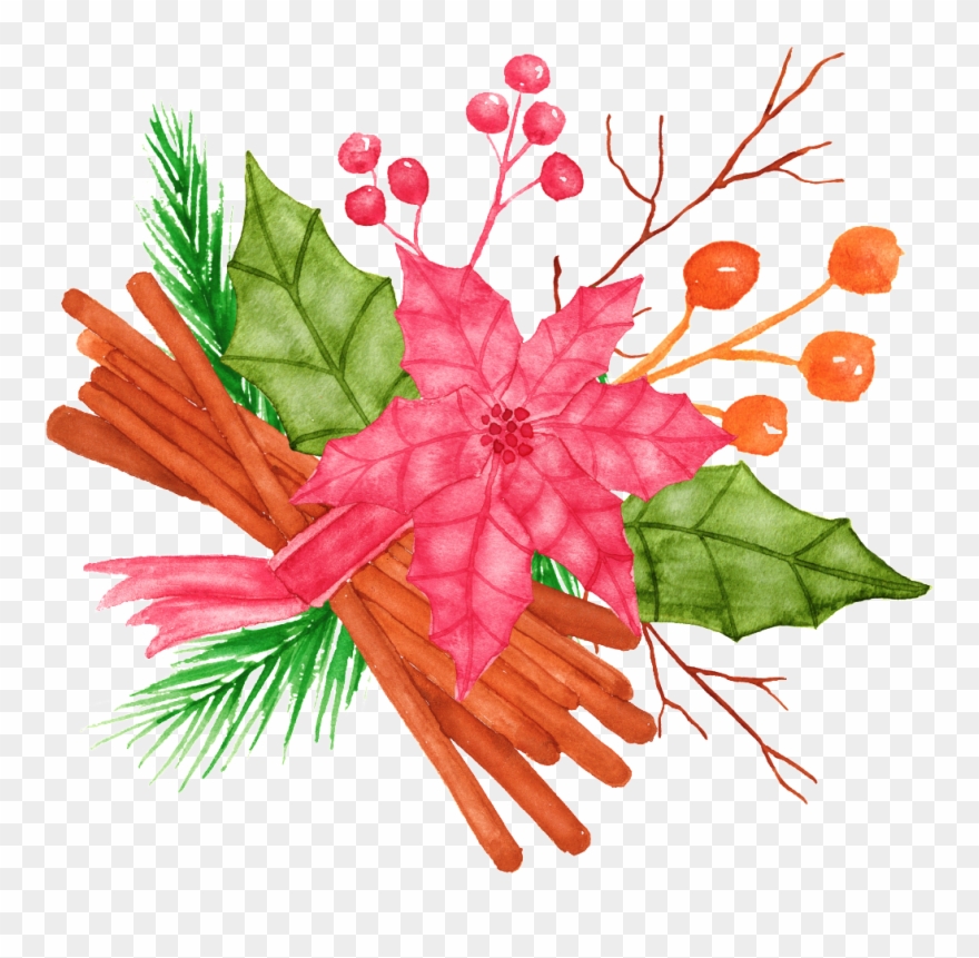 Hand Painted Red Maple Leaf And Wild Fruit Png Transparent Clipart