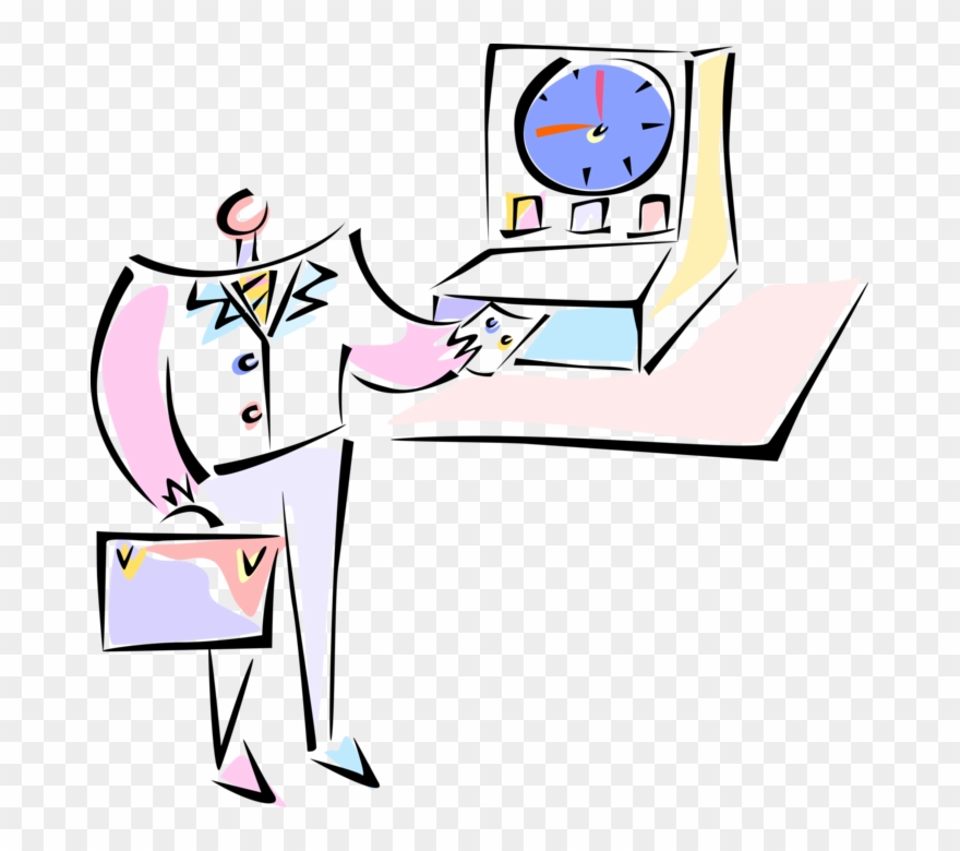 Vector Illustration Of Time Clock, Clock Card Machine Clipart