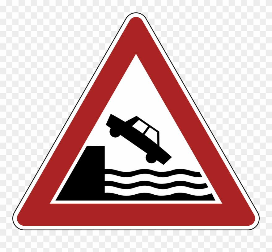 Danger Warning River Bank Road Sign Clipart