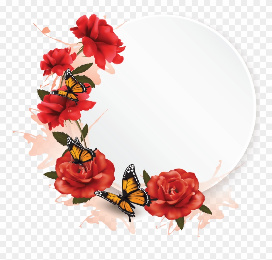 Circular Butterfly And Rose Frame Clipart