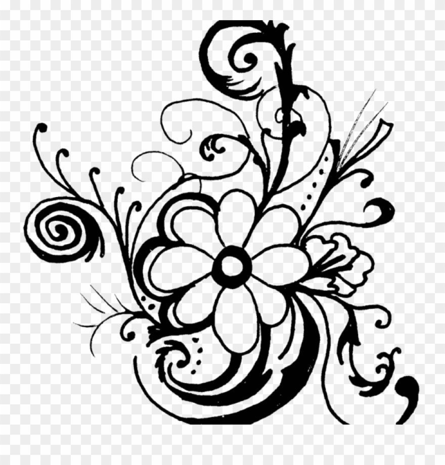 Flower Clipart Black And White Free Flower Black And - Png Download