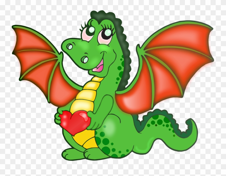 Cartoon Dragon With Heart Vector Clipart Image Free - Png Download