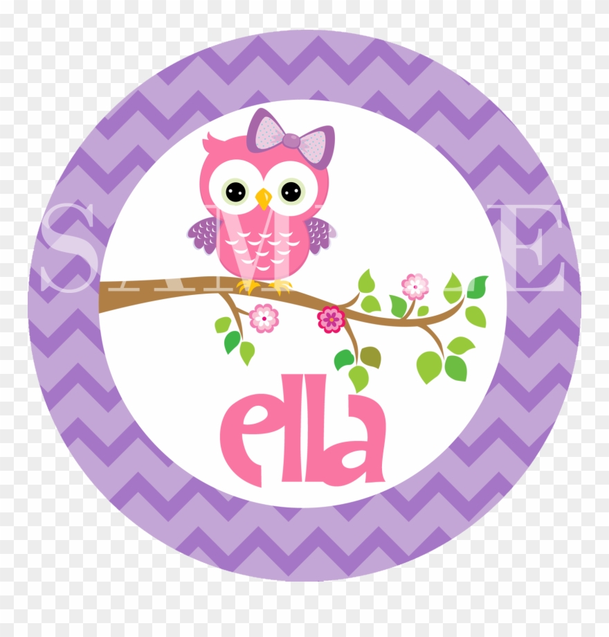 Cute Pink Purple Owl Melamine Personalized Plate Clipart