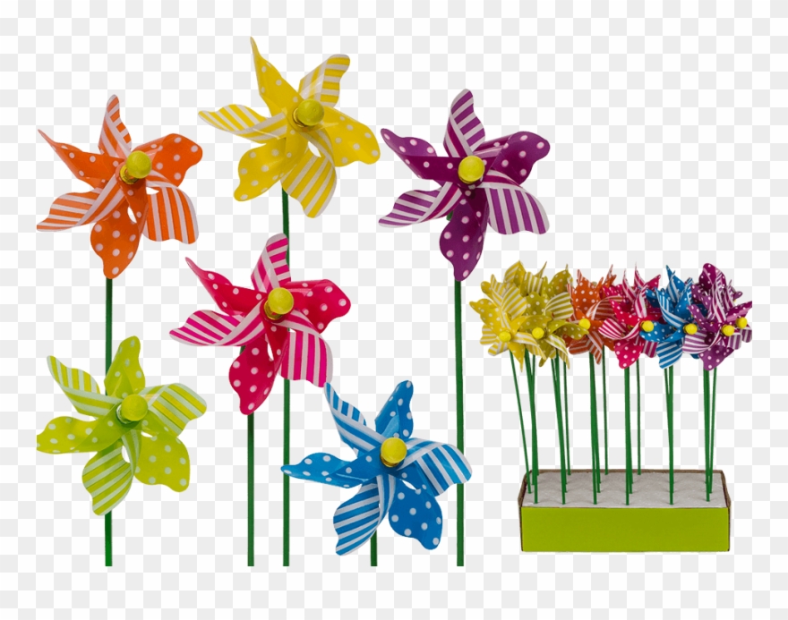 Windmill With Stripes & Polka Dot Decor On Green Stick Clipart