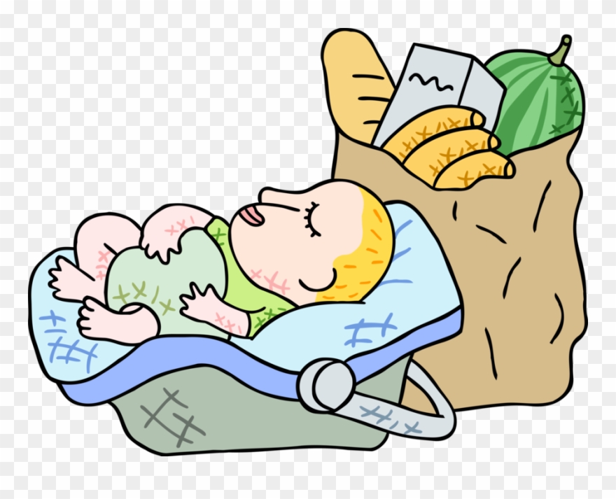 Vector Illustration Of Sleeping Infant Baby With Supermarket Clipart