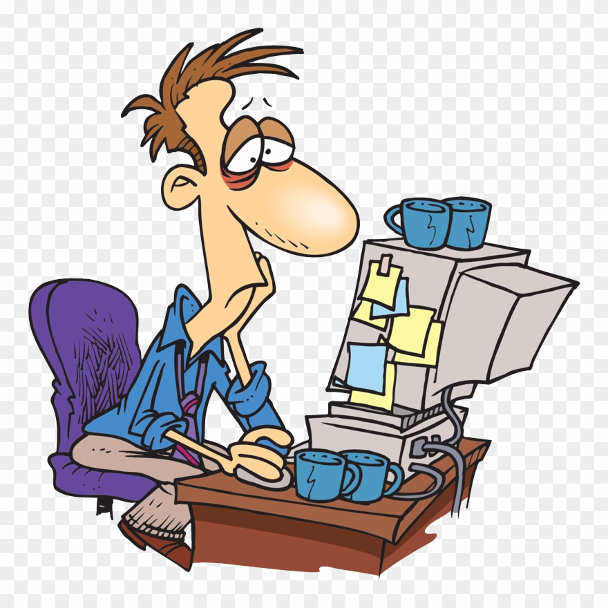 Exhausted Man At His Computer Clipart