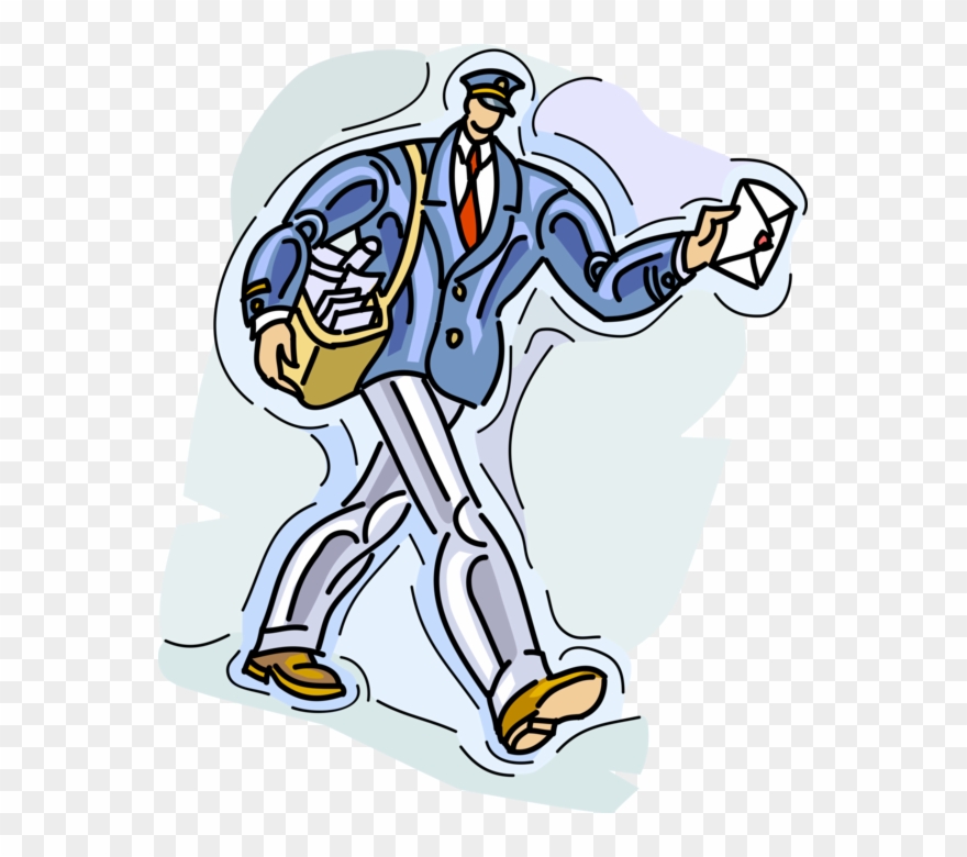 Vector Illustration Of Postal Mailman Delivers Envelopes Clipart