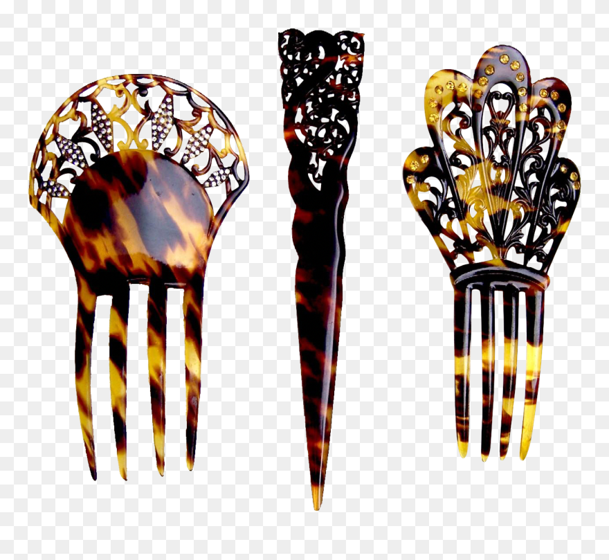 Three Late Victorian Faux Tortoiseshell Hair Combs Clipart