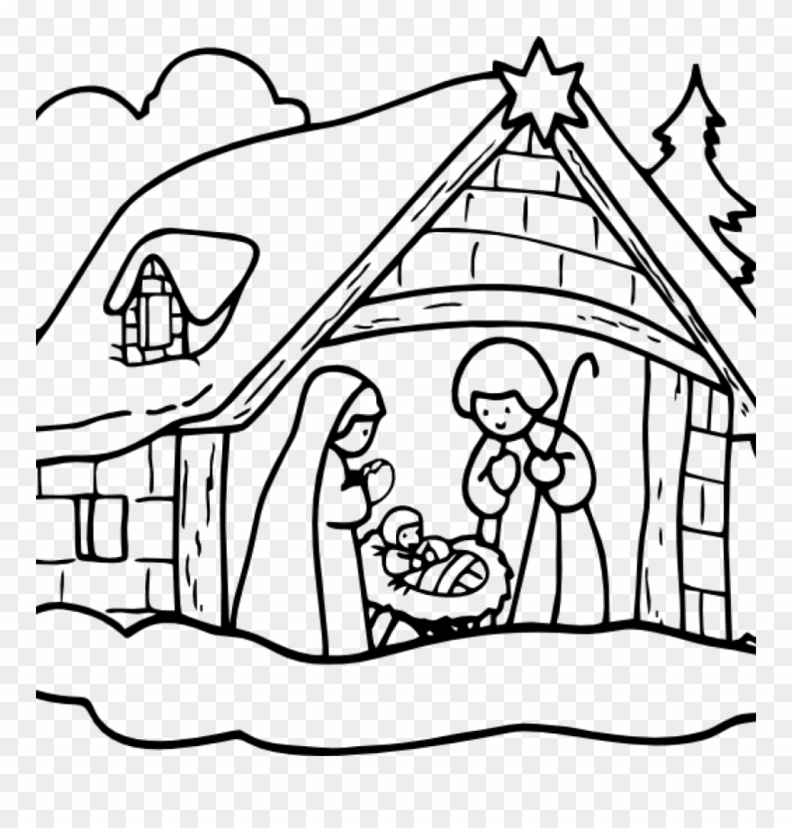 Nativity Clipart Black And White Manger House2 Clip - Christmas Crib Drawing Easy - Png Download