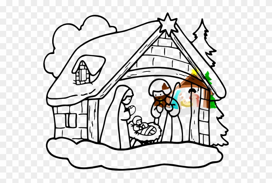 Manger House Clip Art - Christmas Crib Drawing Easy - Png Download