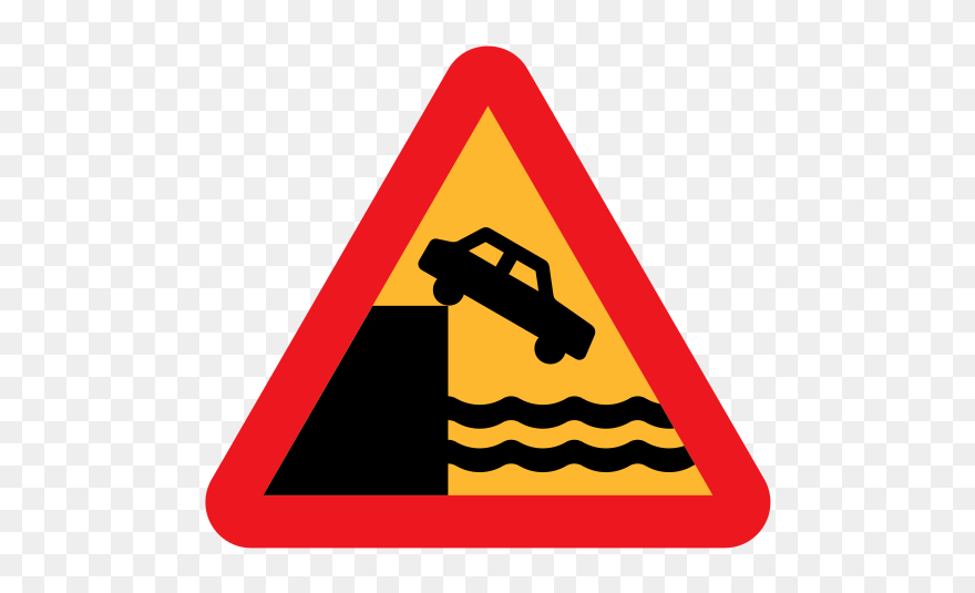 Car Off Cliff Road Sign Clipart