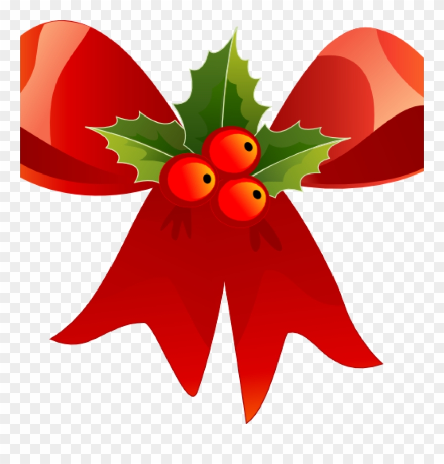 Picture Of Christmas Holly Clip Art Christmas Holly - Red Ribbon Christmas Png Transparent Png