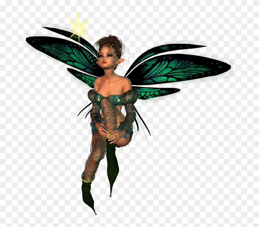 Cute 3d Green Female Elf Free Clipart - Fairy Cutout With Face - Png Download