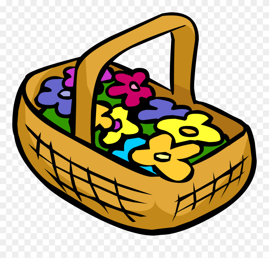 Penguin Clipart Flower - Flowers In A Basket Cartoon - Png Download