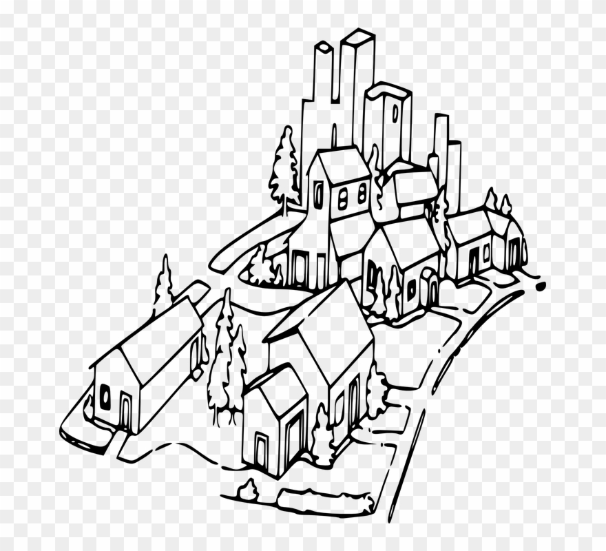 Community Drawing Cliparts - Neighborhood Clipart Black And White - Png Download