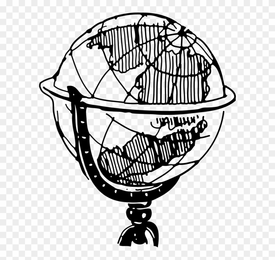 World Map History Black And White Drawing - Globe Clip Art Black - Png Download