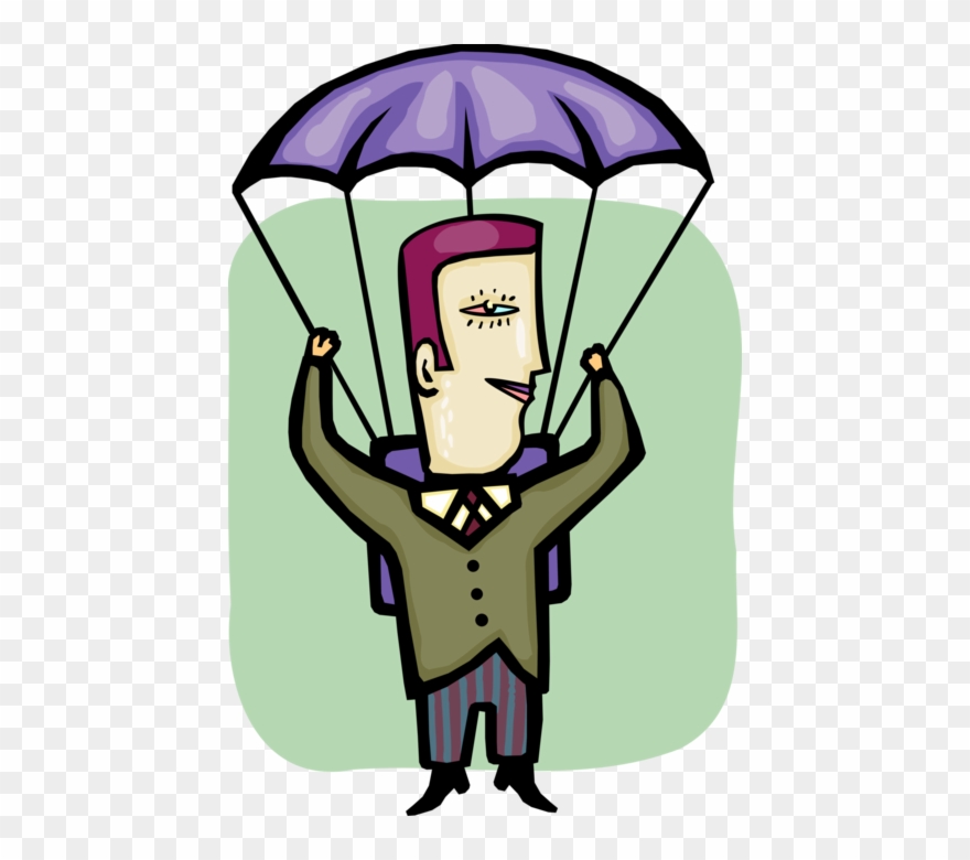 Vector Illustration Of Businessman Parachutes To Safe Clipart