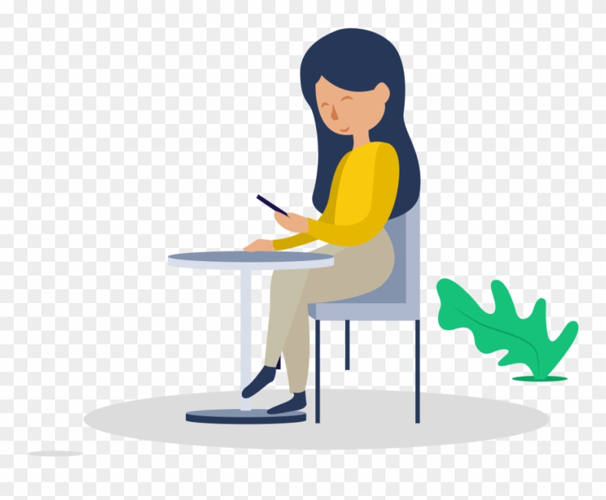 Illustration Of A Woman Sitting Holding Her Phone Clipart