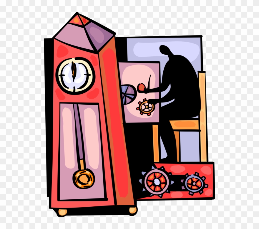 Vector Illustration Of Watch And Clockmaker Works On Clipart