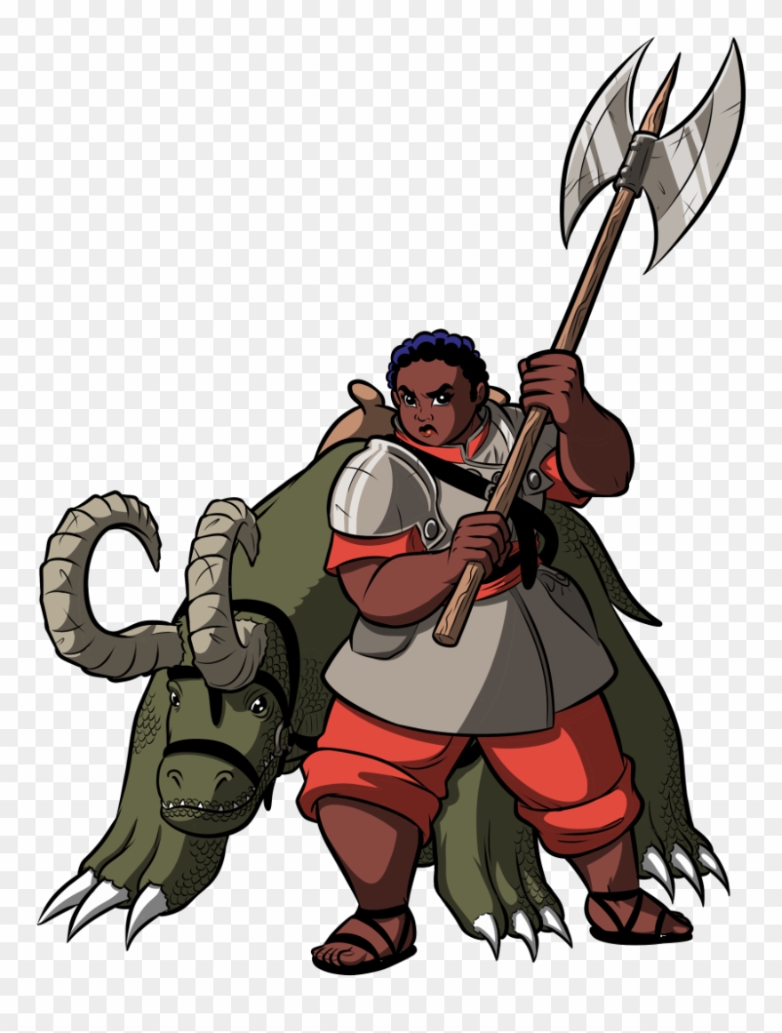 The Story Of An Axe Wielding And Monster Riding Warrior Clipart