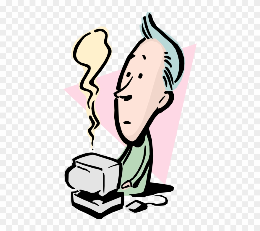 Vector Illustration Of Businessman With Computer Problem Clipart