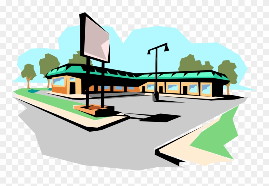 Vector Illustration Of Strip Mall Retail Shopping Center Clipart
