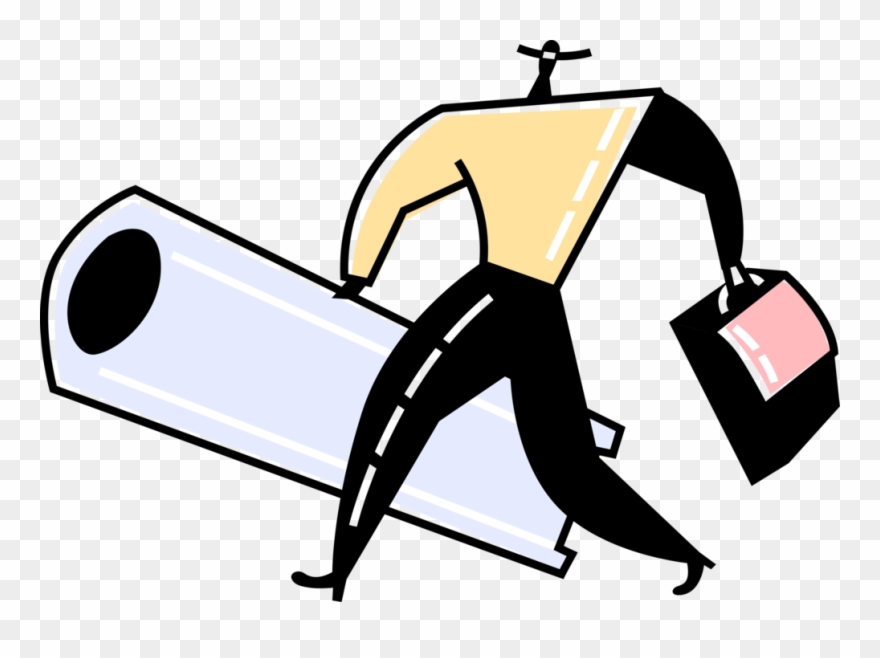 Vector Illustration Of Architect Designer Carries Building Clipart